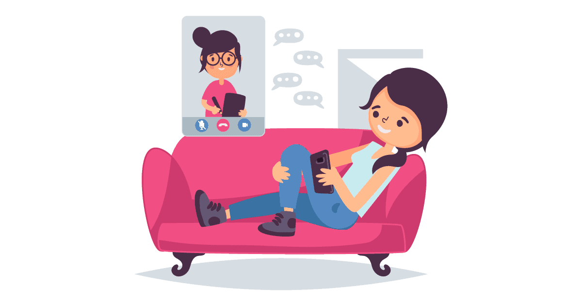 ilustração de uma moça deitada em um sofá fazendo uma sessão de terapia online com psicólogo