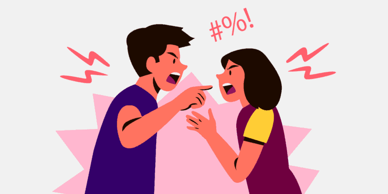 Ilustração de uma casal estressado discutindo.